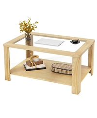Gouun 2-Tier Rectangular Coffee Table with Tempered Glass Top