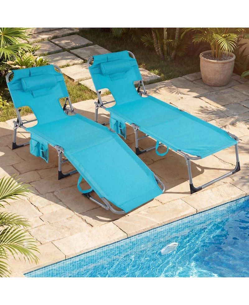 Gouun Set of 2 Portable Tanning Chairs with 4-Position Back and Face Hole