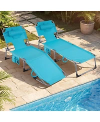 Gouun Set of 2 Portable Tanning Chairs with 4-Position Back and Face Hole