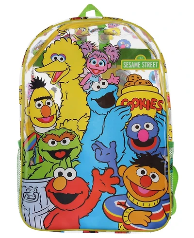 Sesame Street Elmo Big Bird Cookie Monster Clear Travel Backpack For Daily Use 16"
