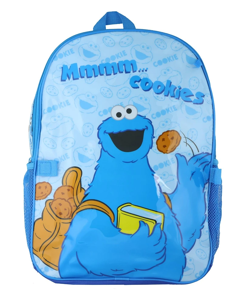 Sesame Street Cookie Monster Backpack 5-Piece Mega Set Cookie Time Kids School Bag Lunch Box Pencil Case Water Bottle 16"