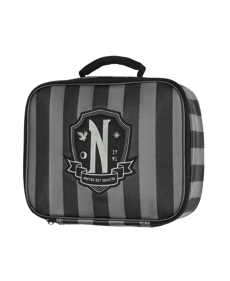 Wednesday Tv Show Striped Nevermore Academy Student Girls Insulated Lunch Box Food Tote Bag 10"
