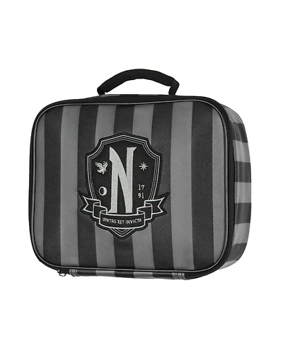 Wednesday Tv Show Striped Nevermore Academy Student Girls Insulated Lunch Box Food Tote Bag 10"