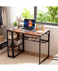 gaomon Folding Desk with Storage Shelves-Space-saving, Sturdy, and Durable No Assembly Required Ideal for Bedrooms and Home Offices