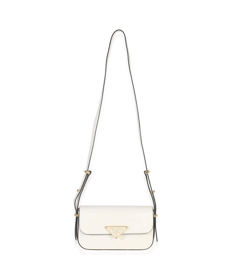 Pre-Owned Prada White Smooth Calfskin Triangle Logo Flap Bag