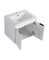 Sillysis 71 Inch Wall Mounted Double Sink Bathroom Vanity with Resin Basins, Soft Close Doors, Water-Resistant Cabinet