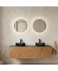 Sillysis 60 Inch Double Sink Bathroom Vanity, Sintered Stone Top, Double Glass Vessel Sink, Soft Close Large Storage