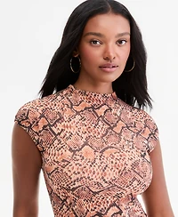 Bar Iii Women's Mock Neck Short-Sleeve Print Bodycon Midi Dress, Macy's Exclusive