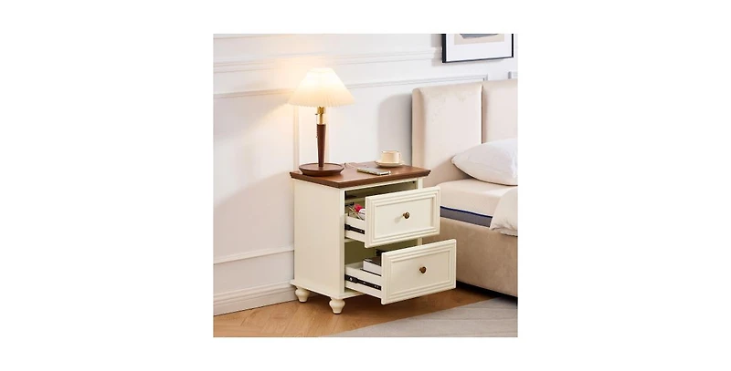 Lucky One 22.9"W Mid Century 2 Drawers Nightstand with Usb Charging Station