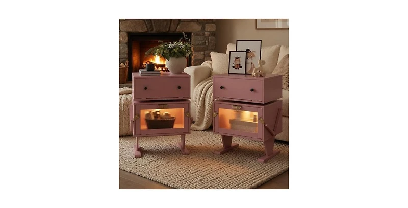 Lucky One 20.7"W Led Nightstand w/ 360 Degree Rotating Drawer Robot Design