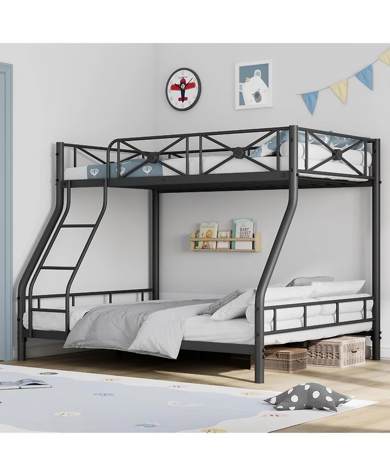 gaomon Metal Bunk Bed Twin Over Full, Modern Heavy Duty Bunkbeds with Safety Guard Rails and Space-Saving Design, Steel Beds for School