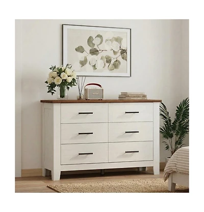 homfan 6-Drawer Wide Dresser with Thickened Legs, Engineered Wood Storage Chest for Bedroom, Living Room and Entryway, Multiple Colors Available