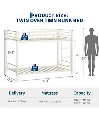 gaomon Twin Over Bunk Bed Frame, Heavy Duty Metal Beds for Kids/Teens/Adults, 450 Lbs Upper and 500 Lower Capacity, Slot