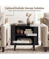 Slickblue Mid Century Nightstand with Sliding Tambour Doors and Storage Shelf