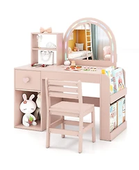 Slickblue Kids Makeup Vanity Table Set with Lighted Mirror and Chair for Ages 3+