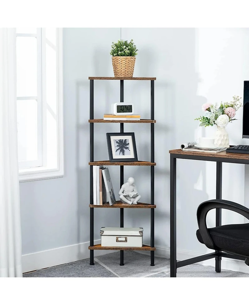 Slickblue Space-Saving Industrial Corner Bookcase with 5 Open Storage Shelves