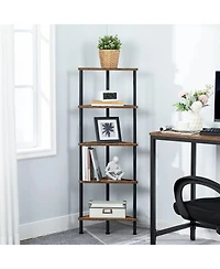 Slickblue Space-Saving Industrial Corner Bookcase with 5 Open Storage Shelves