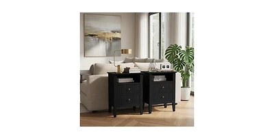 Lucky One 18"W Fluted Nightstand with 2-Drawer (Set of 2)