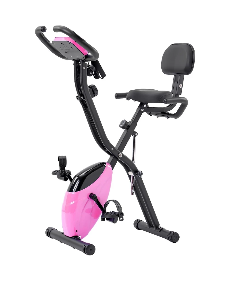 Zeny Folding Exercise Bike, Fitness Upright and Recumbent X-Bike with 16-Level Adjustable Resistance, Arm Bands Backrest