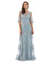 Lara Women's Cape Sleeves A-line Lace Gown