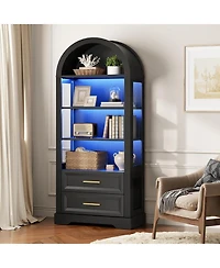 Slickblue Tall Bookcase with Led Lighting, Arched Design and 2 Drawers