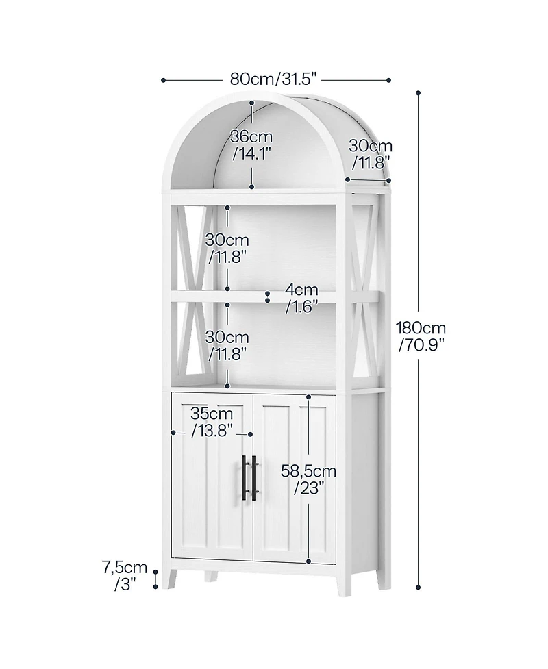 Slickblue Modern Farmhouse 5-Tier Bookcase with Arched Design and Display Shelves