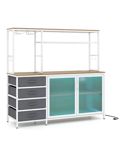 Slickblue Modern 55 Inch Coffee Table Sideboard with Led Lights and Power Ports