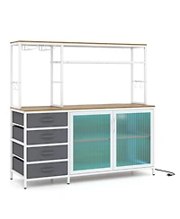 Slickblue Modern 55 Inch Coffee Table Sideboard with Led Lights and Power Ports