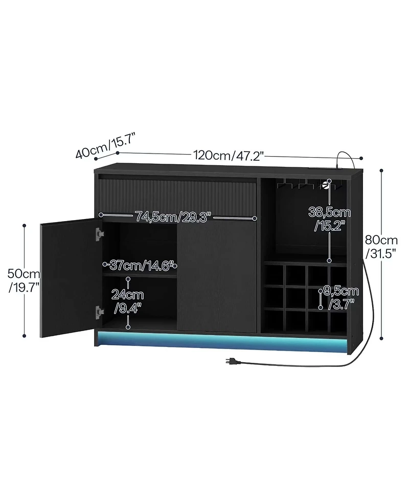 Slickblue Coffee Bar Cabinet with Led Lights and Charging Station Storage Unit