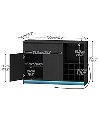 Slickblue Coffee Bar Cabinet with Led Lights and Charging Station Storage Unit