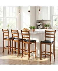 Slickblue Set of 2 Ladder Back Bar Stools for Kitchen Island Counter Seating