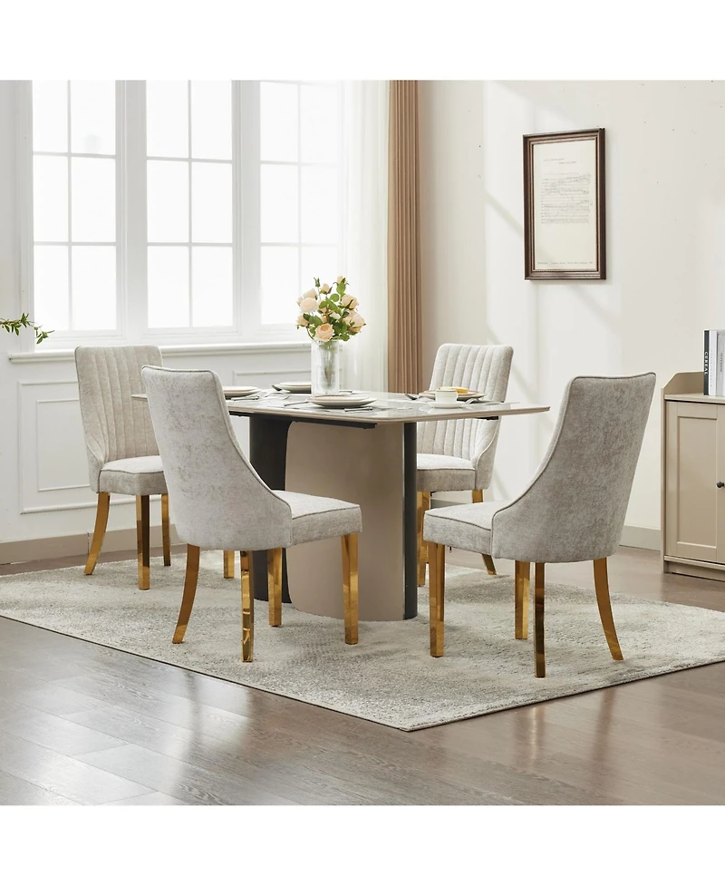 Clihome Rayon Cloth Flocking Chenille Dining Chairs Channel Kitchen Dinner Chair Comfy Fabric Upholstered