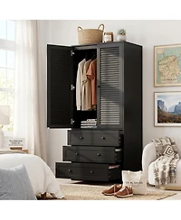 homfan 70" Wardrobe Armoire with 2 Doors and 3 Drawers Hanging Rod Shelf, Large Capacity Armoire, Freestanding Wooden Cabinet