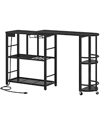 Slickblue 3 Tier L-Shaped Bar Table with Power Outlet Charging Station for Corner Use