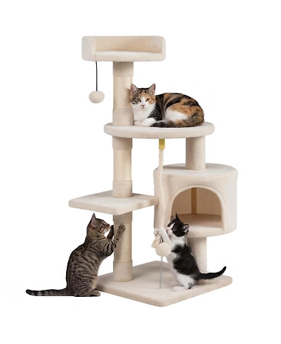 Gymax Cat Tree 36'' Tower With CondoTop Perch Sisal Scratching Posts and Hanging Rope
