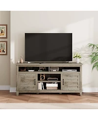 homfan 63 Inch Brown Farmhouse Wood Tv Stand, Entertainment Center with Adjustable Shelves, Tv Stand with Cabinet Doors, for Living Room, Bedroom
