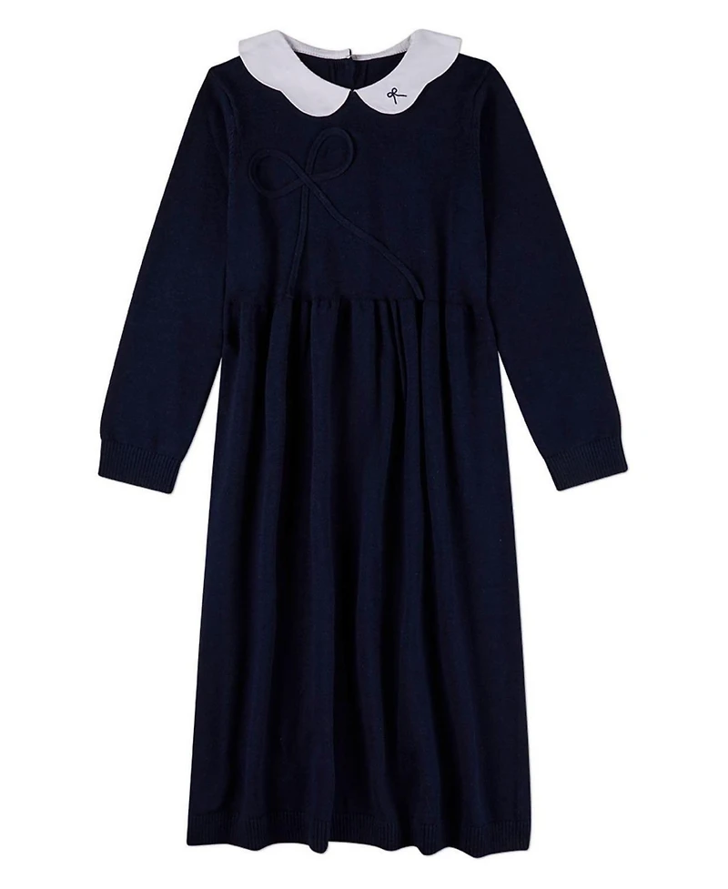 MeMoi Big Girls 100% Cotton 6-12 Maxi Dress with Scalloped Pop Collar and Bow Accents