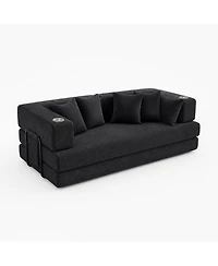 homfan 5-in-1 Convertible Sofa Bed, Corduroy Floor with 4 Pillows, 2 Cup Holders and Deep Seat Cushion for Small Spaces