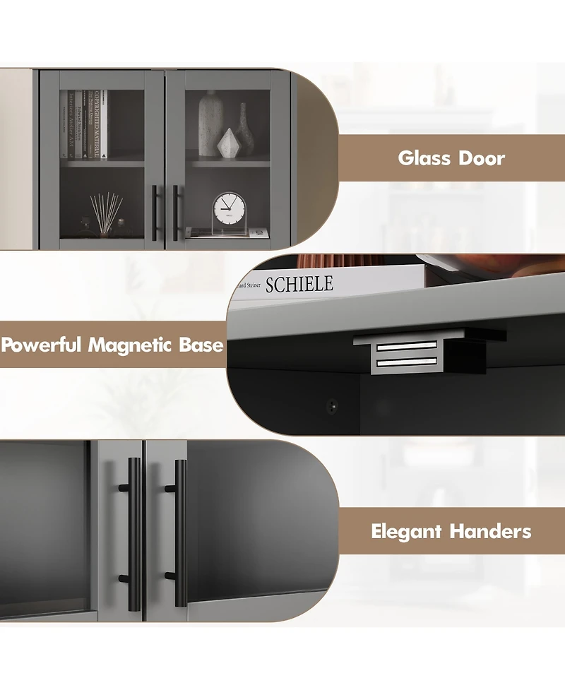 homfan 67" Bathroom Cabinet - Freestanding Storage with Glass Doors and Adjustable Shelves for Kitchen or Living Room