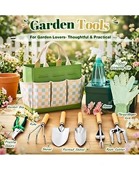 Xdovet Gardening Tool Set 9-Piece Heavy Duty Rust-Resistant Tote Bag Gift Women Beginner