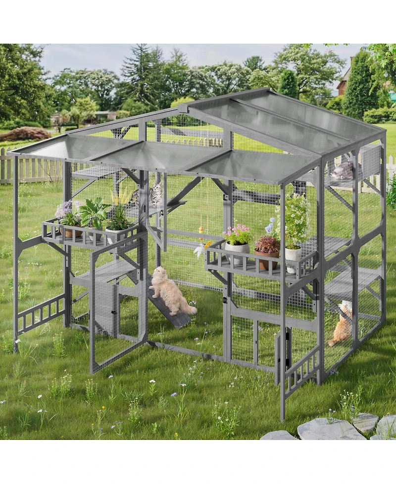 Streamdale Furniture Large Outdoor Catio for 6-10 Cats with Weatherproof Roof and 6 Platforms
