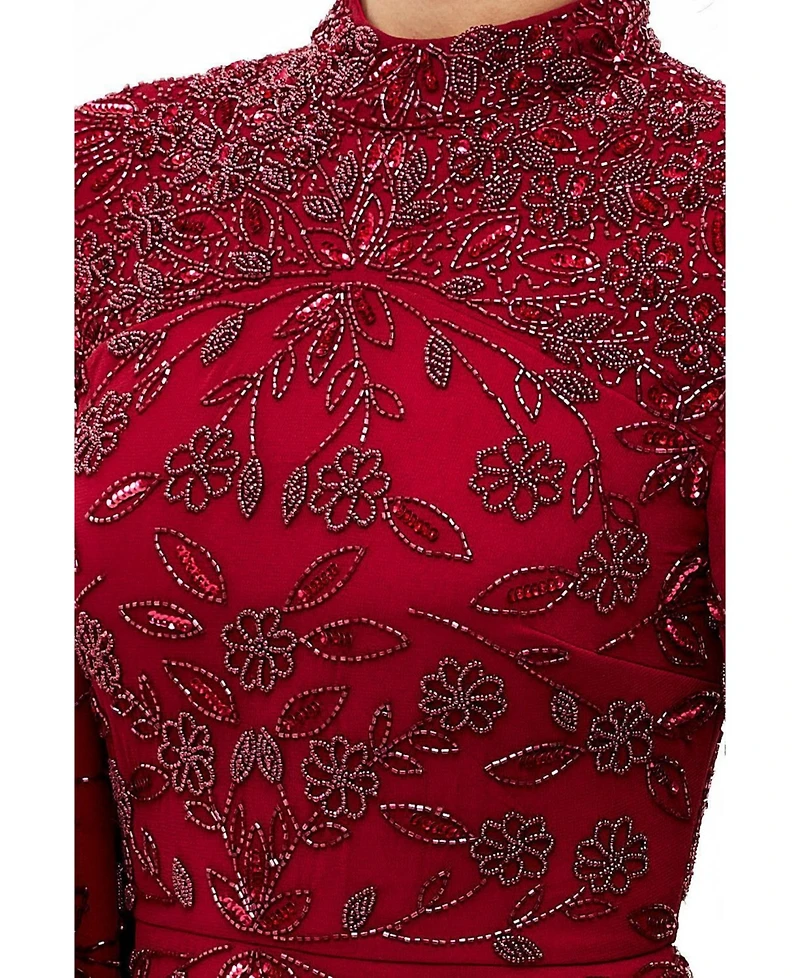 Maryisa Women's Modest Embellished Sequins High Neck Gown