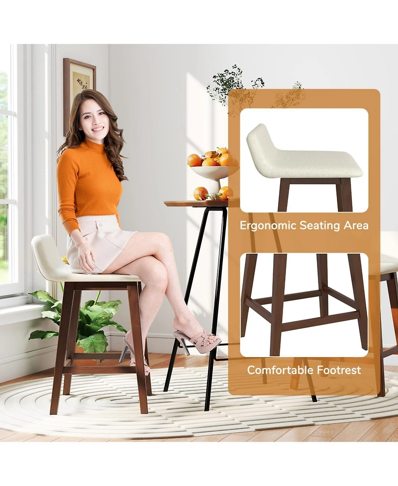 Gymax 2 Piece 24'' Upholstered Barstools with Low Back Footrest Wood Legs for Kitchen Island