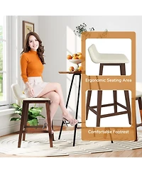 Gymax 2 Piece 24'' Upholstered Barstools with Low Back Footrest Wood Legs for Kitchen Island