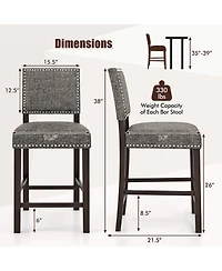 Gymax 4 Piece Upholstered Bar Stools 26 Inch Counter Height Chairs with Sponge Cushions