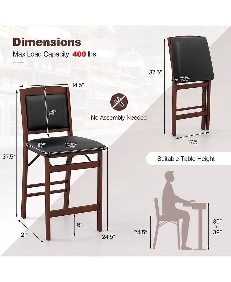 Gymax Set of 2 Counter Height Chairs with Rubber Wood Legs Padded Seat and Backrest