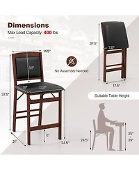 Gymax Set of 2 Counter Height Chairs with Rubber Wood Legs Padded Seat and Backrest