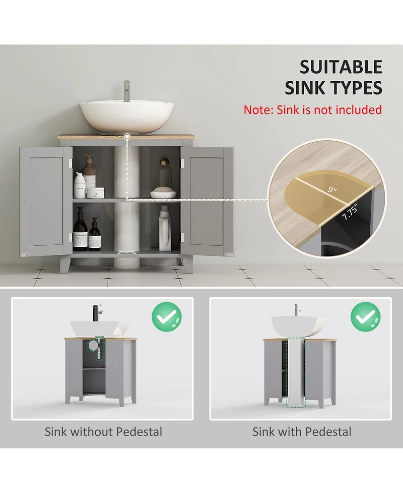 Midola Bathroom Vanities, Pedestal Sink Cabinet with U-Shaped Cut-out and Adjustable Shelf for Bathroom