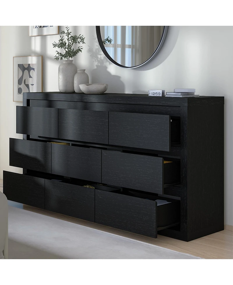 homfan 9 Drawer Tv Stand Dresser, 63 Inch Wood Chest of Drawers with Anti Tip Device for Bedroom or Living Room