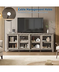 homfan Modern Tv Stand for 65 Inch, Entertainment Center with Storage Cabinet, 4 Sliding Glass Doors, Mid Century Media Console Table for Living Room